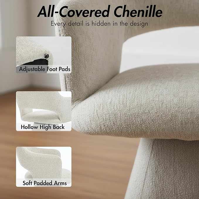 360° Swivel Dining Chair with Arms Set of 6, Chenille Upholstered Barrel Acce...