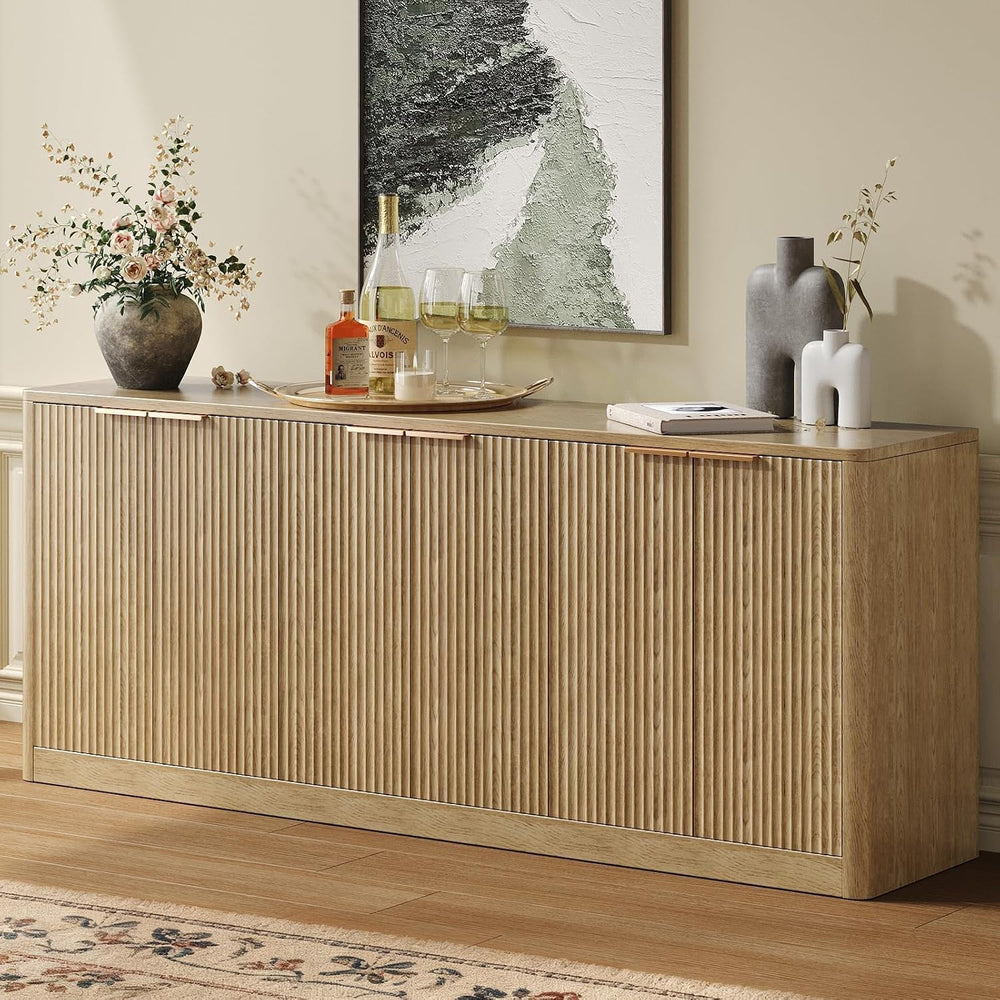 Evermagin 67" Fluted Oak Buffet Cabinet with Storage