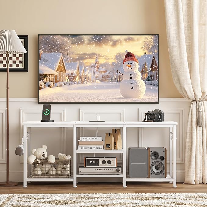 YGEOMER Entertainment Center for 55 inch TVs, TV Stand with Power Outlet and ...