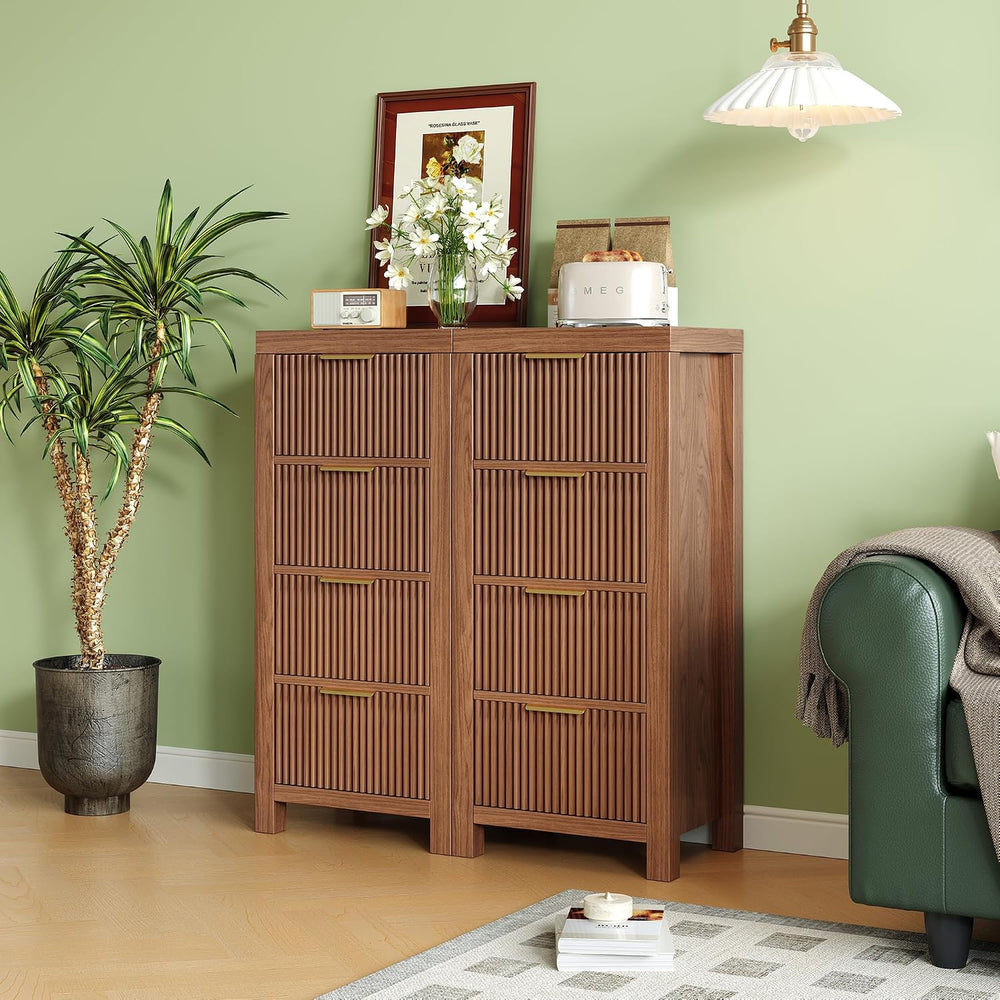 Mid-Century Modern Tall Wooden Dresser with 4 Spacious Drawers, Entryway Stor...