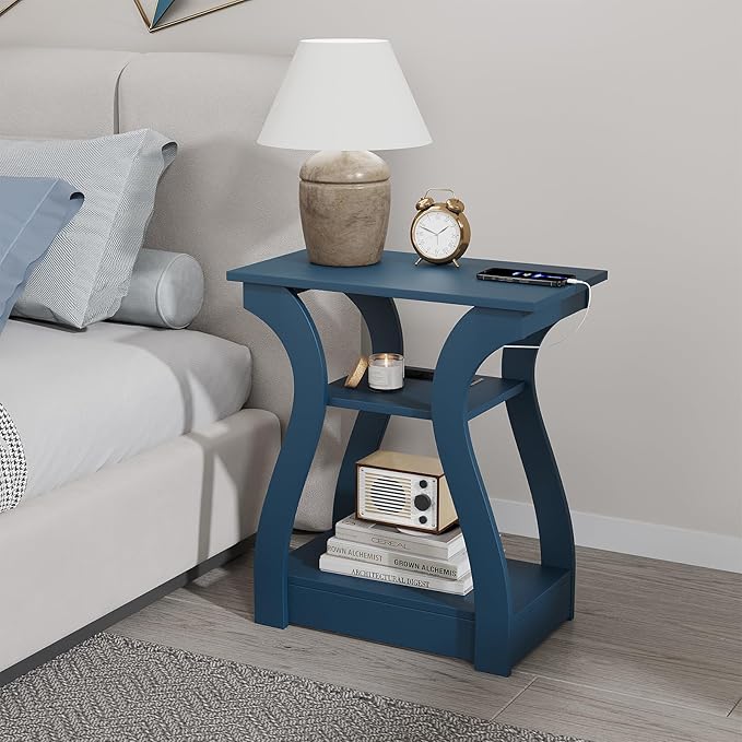 End Tables Living Room, End Table end Table with Charging Station and USB,Nav...