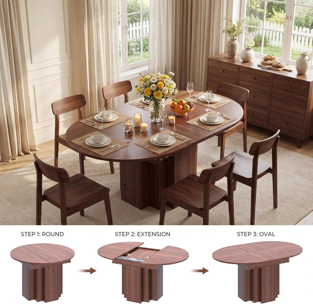 Extendable Round Dining Table, 45.3"-61" Space Saving Oval Kitchen ...