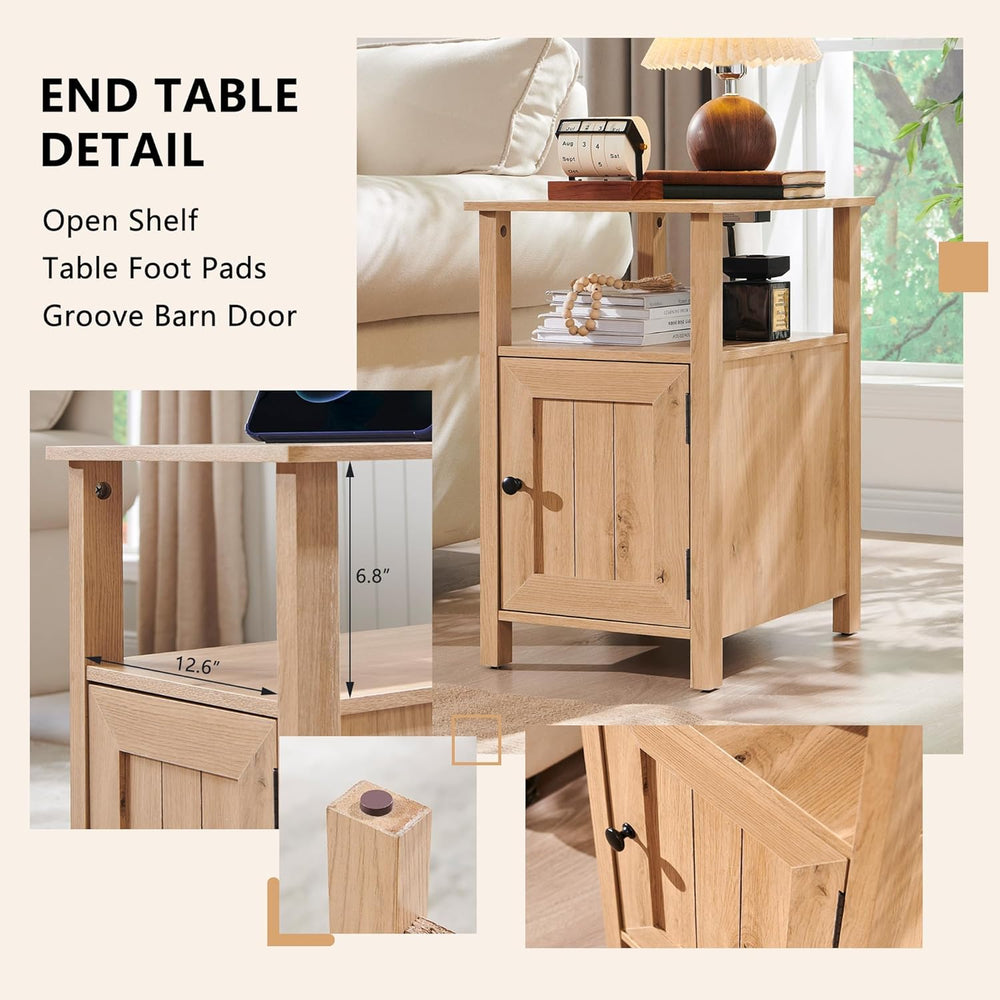 IFGET Farmhouse Nightstand Set of 2, End Table with Charging Station, Rustic ...