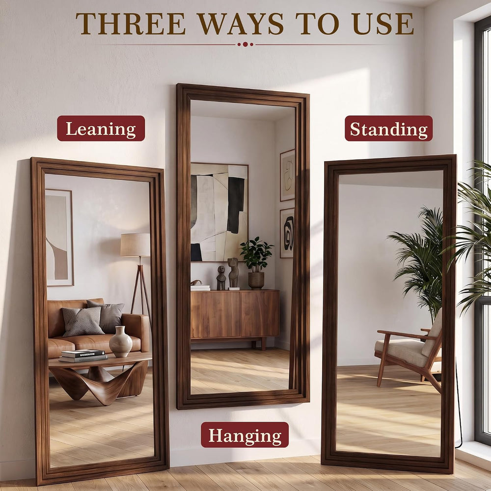 76"x34" Full Length Mirror, Large Wood Floor Mirror, Walnut