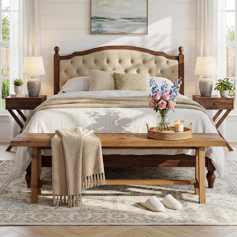 Solid Wood Dining Bench, 63 Inch Long Farmhouse Kitchen Bench for Dining Room...