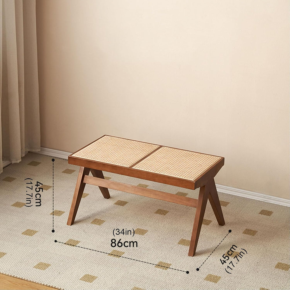 Wood Rattan Entryway Dining Bench Seat Wooden Indoor End of Bed Bench for Bed...
