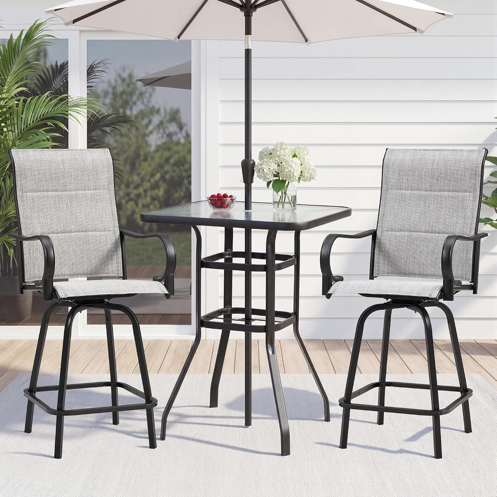 3 Piece Outdoor Swivel Bar Stools Set,Outdoor High Top Table and 2 High Swive...