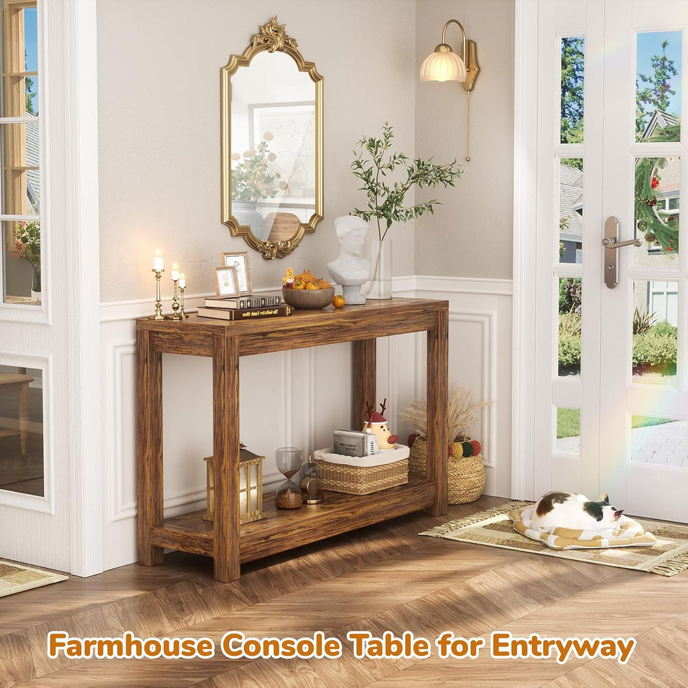 Besiost 32" Farmhouse Wood Entryway Table Narrow Console Table with Stor...