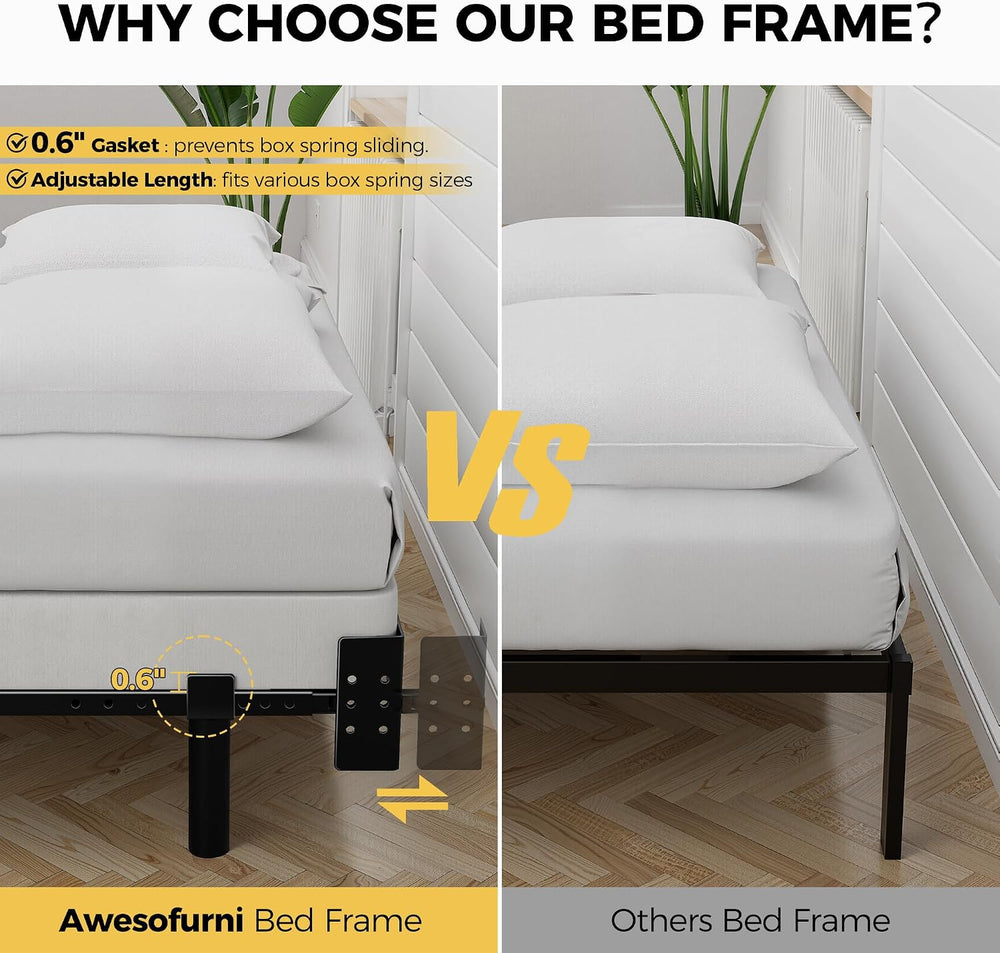 King Size Bed Frame, 7 Inch Heavy Duty Metal Base for Box Spring, 9 Legs