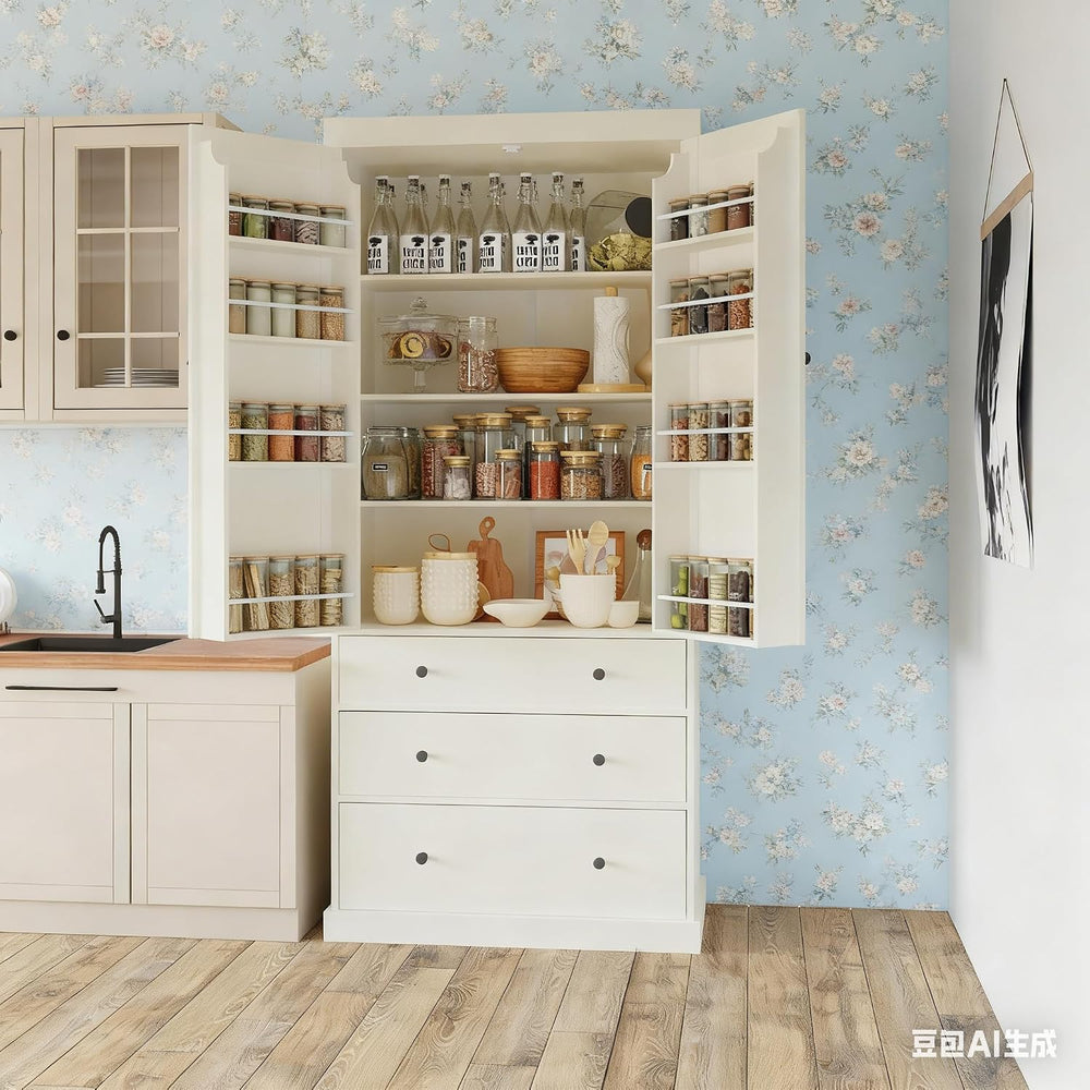 77" Tall Kitchen Pantry Cabinet, Pantry Storage Cabinet with 2 Door 3 Dr...