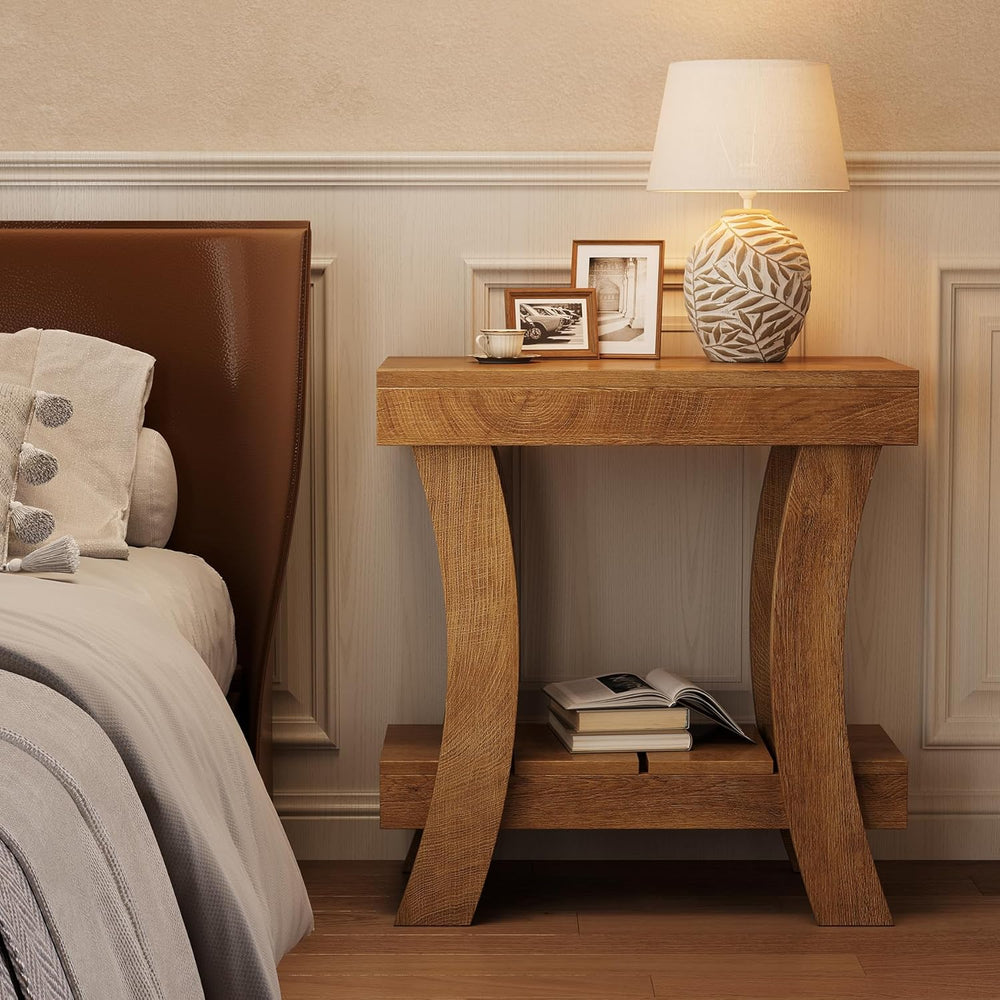 LITTLE TREE Narrow Side Table with Storage Shelf, 2-Tier Rectangular End Tabl...