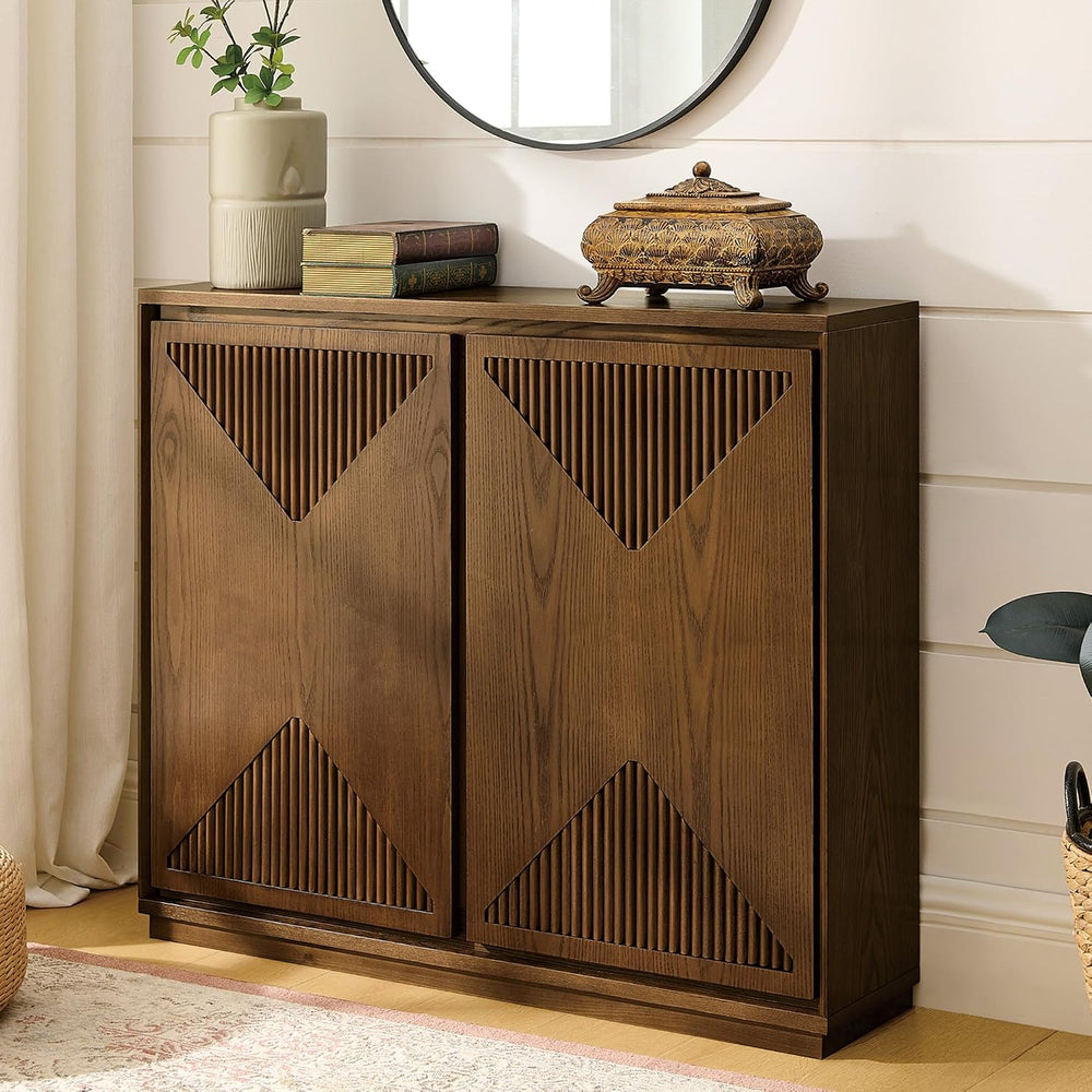 LKTART Mid Century Modern Sideboard Buffet Storage Cabinet with Doors and She...