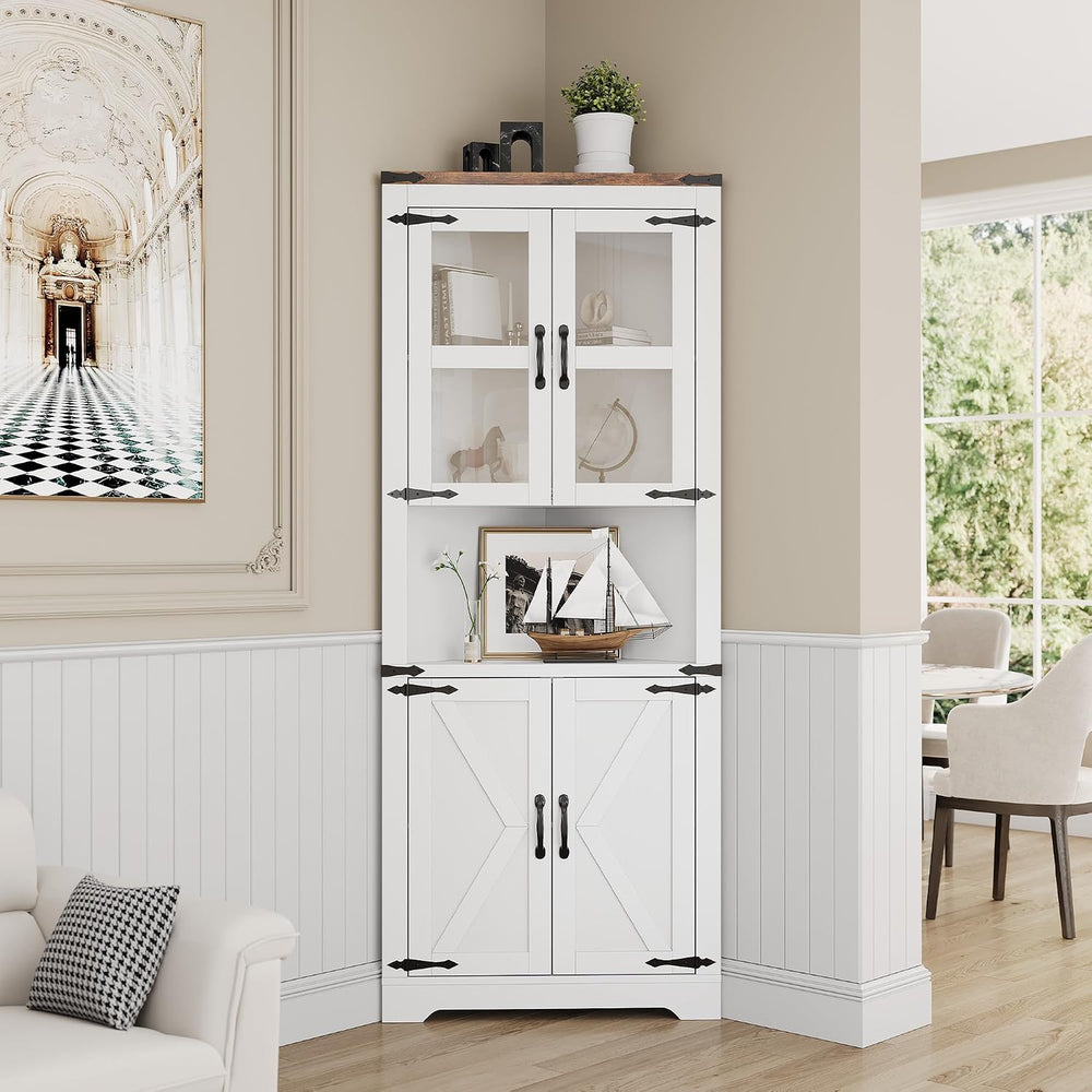 Garvee 67" Tall Corner Cabinet with Lights, 5-Tier, White