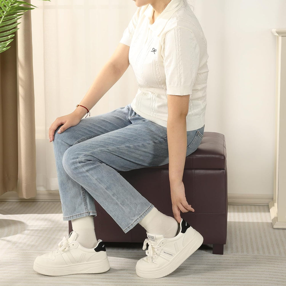 Asense 24-Inch Storage Ottoman Bench,Foot Stool Ottoman with Storage, Faux Le...
