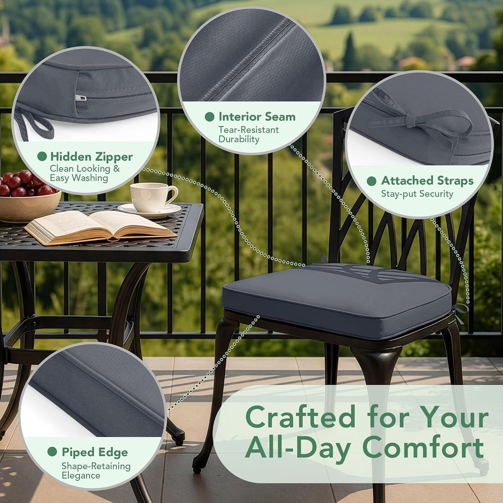 Outdoor Dining Chair Cushions, Set of 4, 19 x 19 Inch, Dark Grey