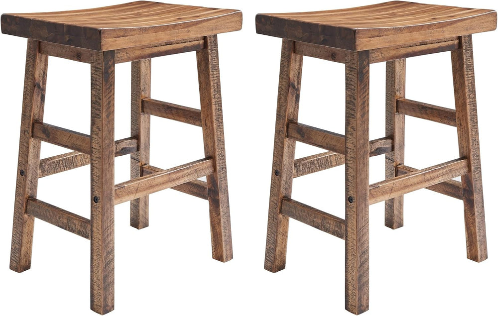 Alaterre Durango Solid Wood Rustic Bar Stool Set of 2, Natural, 26-Inch | Cou...