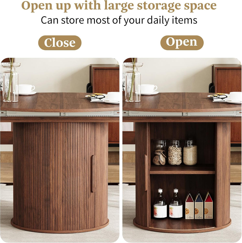 weselon 43"-59" Extendable Round to Oval Dining Table with Hidden S...