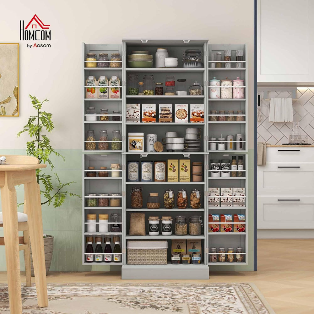 HOMCOM 65" Kitchen Pantry Storage Cabinet 16 Door Shelves Gray | Freesta...
