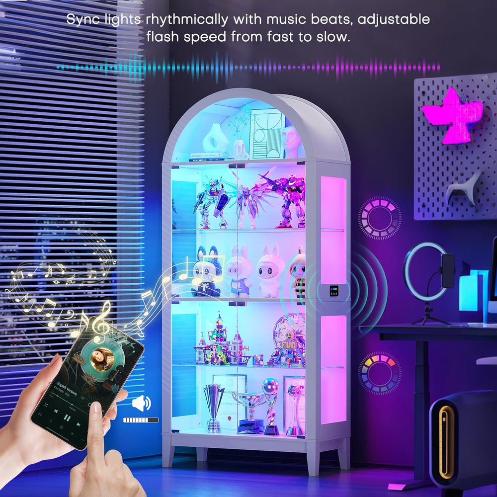WOOVIVS Glass Display Cabinet with RGB Lights, 69" Tall Curio Cabinet wi...