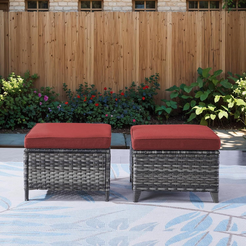 Outdoor Ottoman Set of 2 - PE Wicker Rattan Ottoman Patio Footstool for Deck ...