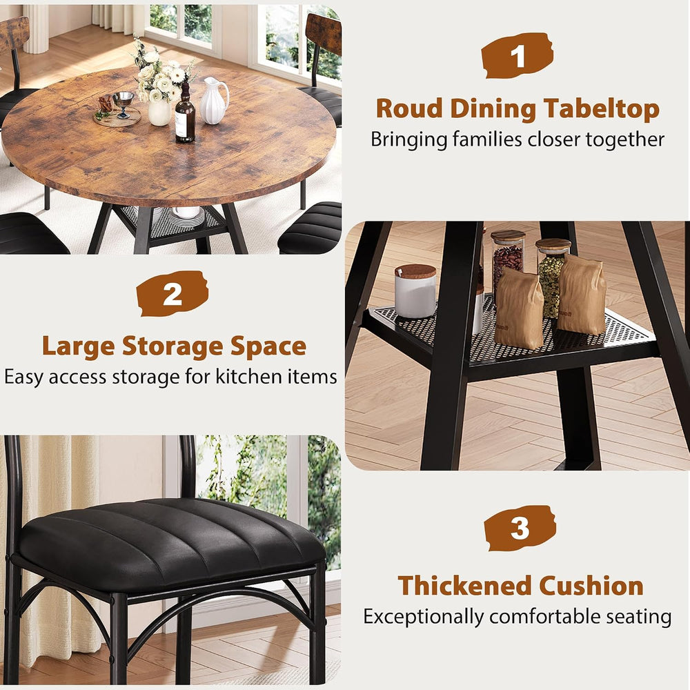 Dining Table Set for 4,Kitchen Table and Chairs for 4, Round Dining Room Tabl...