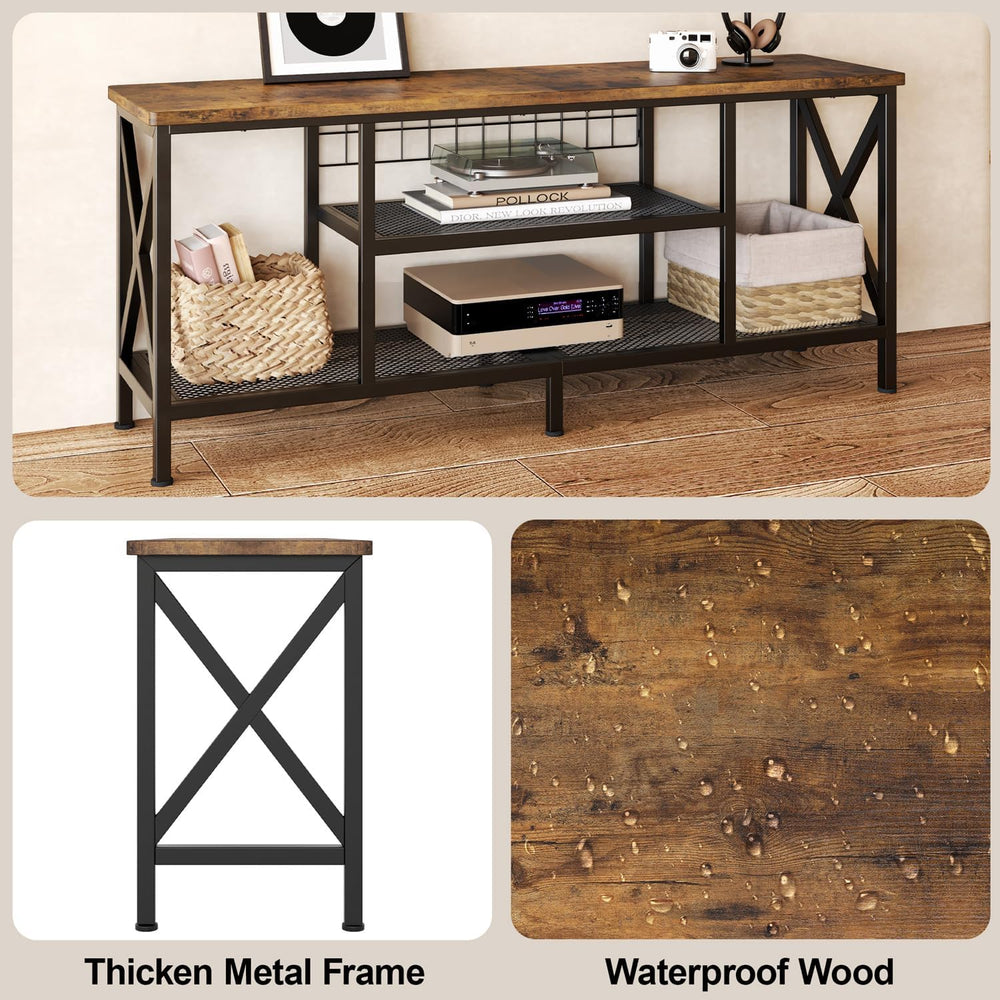Gizoon 59.8" Industrial TV Stand for 55-65 Inch TVs, Rustic Brown, 3-Tie...