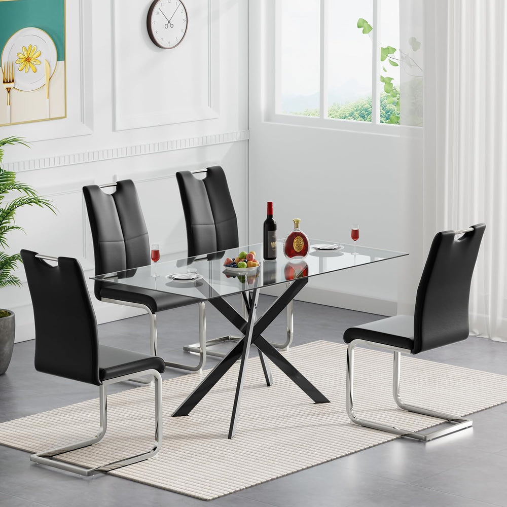 Henf Glass Dining Table Set for 4, 5 Piece Modern Kitchen Table and Chairs fo...