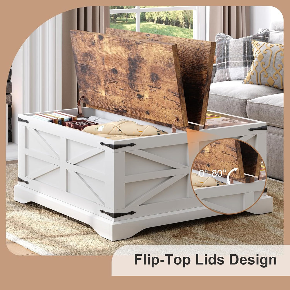 MXV Farmhouse Coffee Table with Storage, Square Coffee Tables for Living Room...