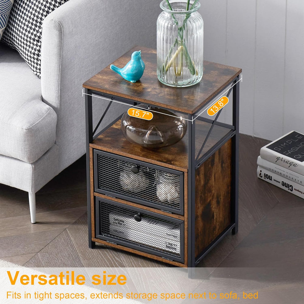 VECELO Nightstand Set of 2, End Table with Flip Drawer, Modern Night Stand fo...