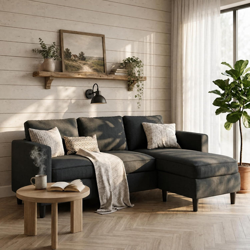 SUNLEI L-Shaped Sectional Couch, Modern Grey Reversible Sectional Sofa with R...