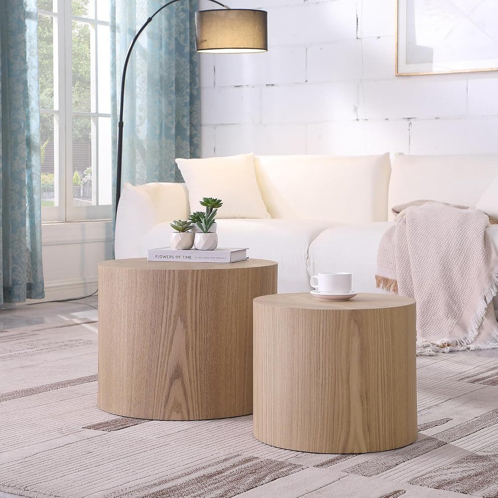 Wood Side Table Round Small Coffee Tables Nesting End Table Set of 2 for Livi...