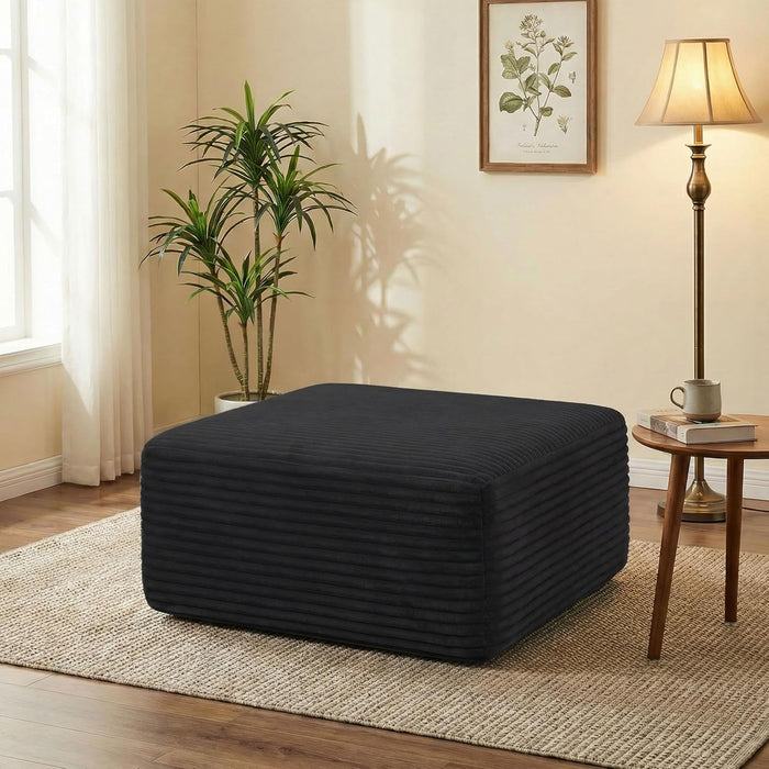 POEM PANDA 37" Modular Sofa Ottoman, Foot Expansion Stool, Black | Plush Corduroy, Deep Seat, High-Density Rebound Foam, Compressed Packaging, No Assembly Required, for Living Rooms & Bedroom
