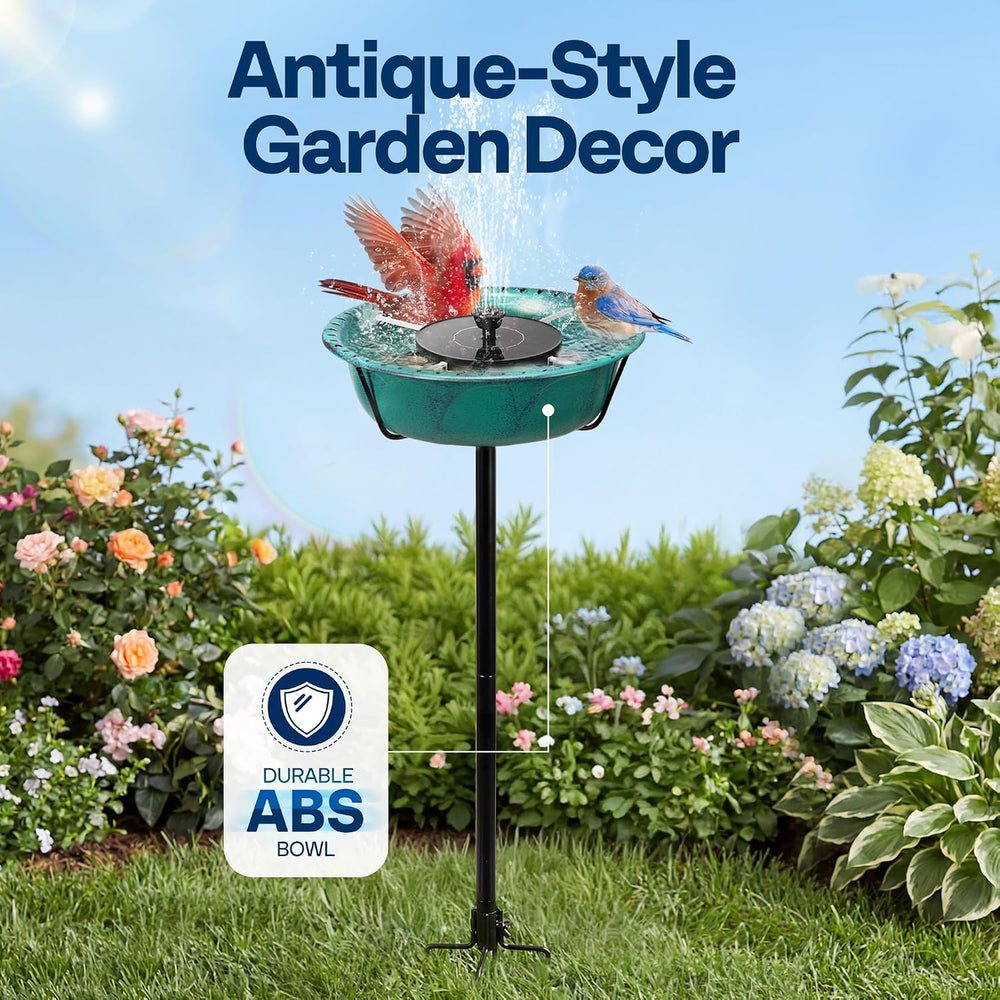VIVOHOME Bird Bath with Solar Fountain and Metal Ground Stake, Green