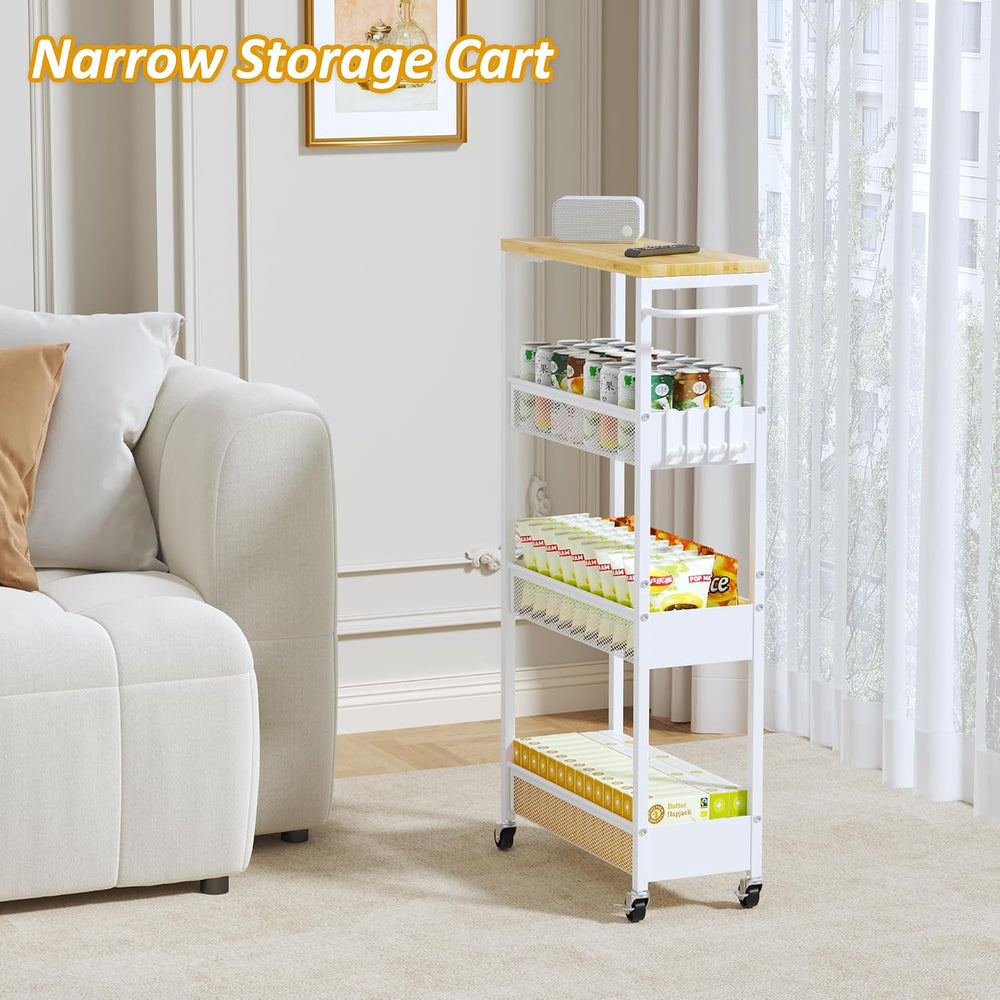Vincona 7.1" Wide Slim Storage Cart on Wheels, 4 Tier Metal Narrow Rolli...