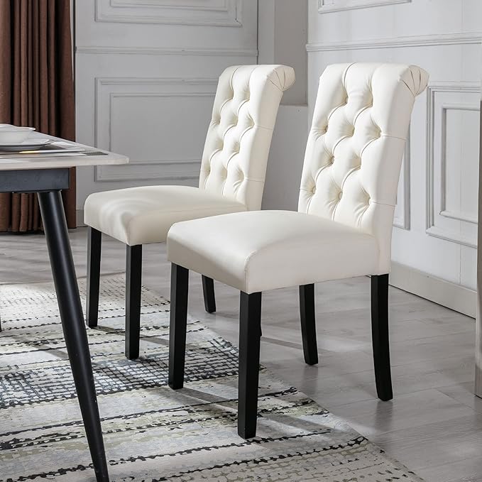 PU Leather Dining Chairs Set of 2, Farmhouse Upholstered Kitchen Chairs Moder...