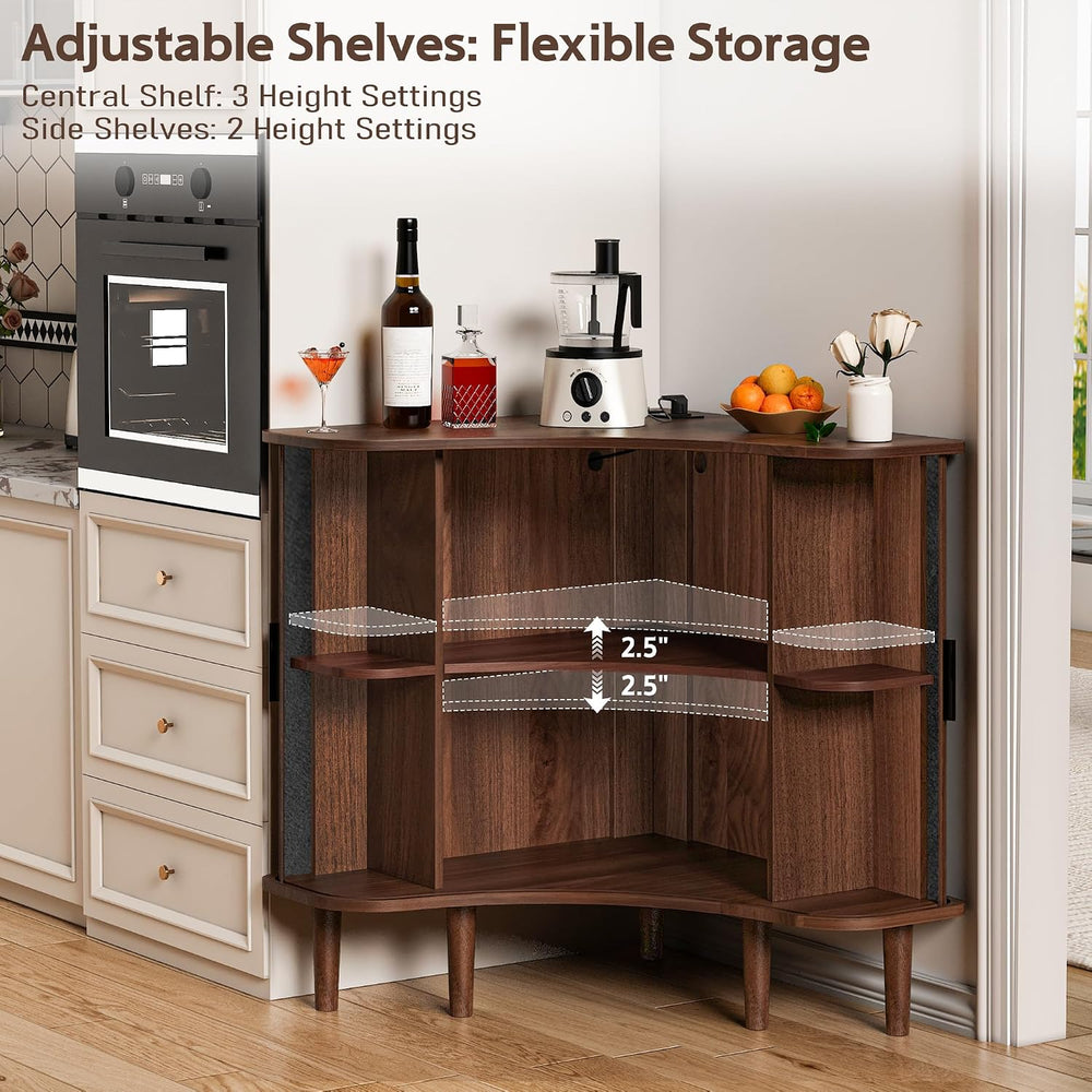 wanan Wood Fluted Corner Cabinet with Built-in Outlets, Triangle Storage Cabi...