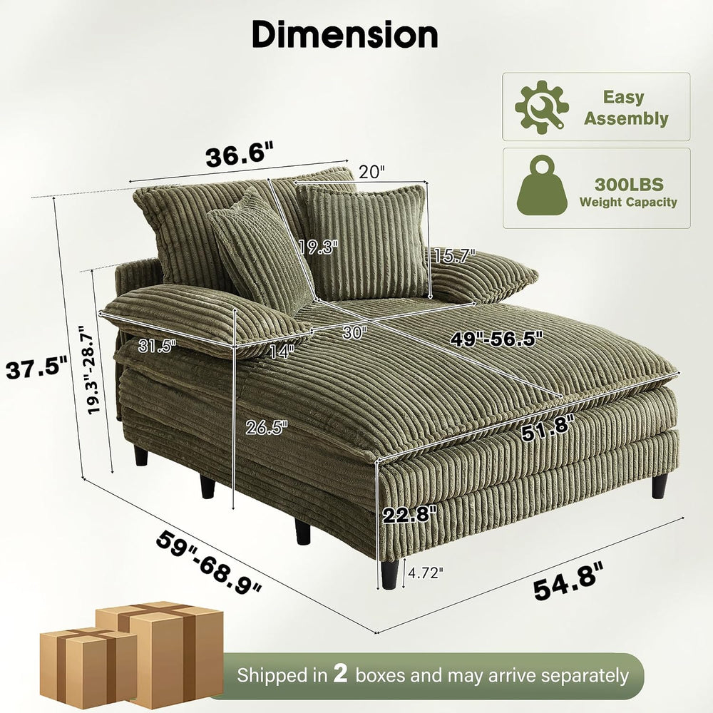 WESTSETLUX 55" W Oversized Chaise Lounge Sofa Couch with 5-Position Adju...
