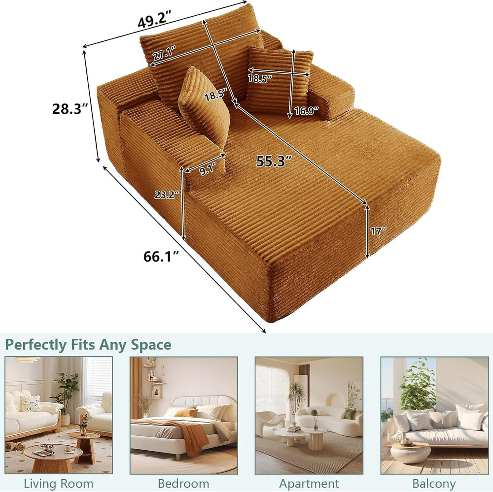 LUCKHAO 50" Oversized Chaise Lounge Chair Indoor,Corduroy Reading Chair ...