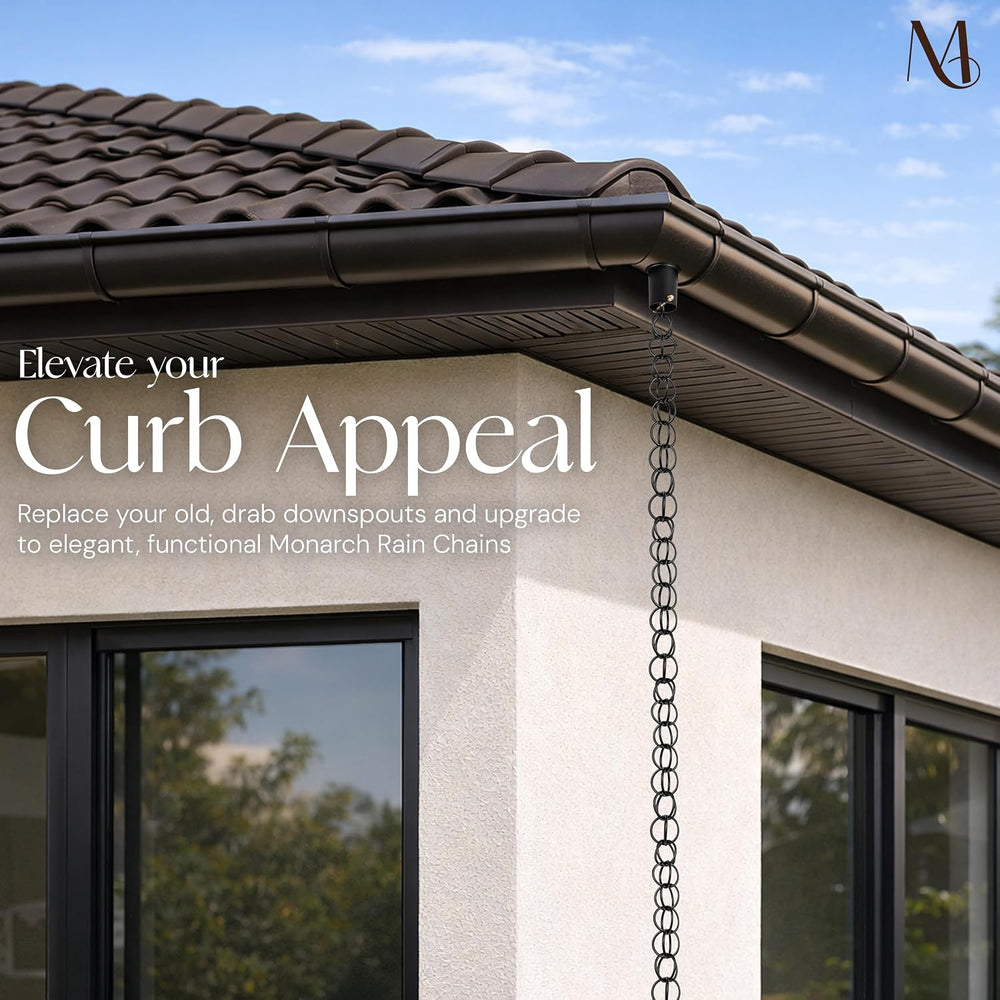 Monarch Rain Chains Aluminum Ring Black Rain Chains for Gutters – 8.5 ft Blac...