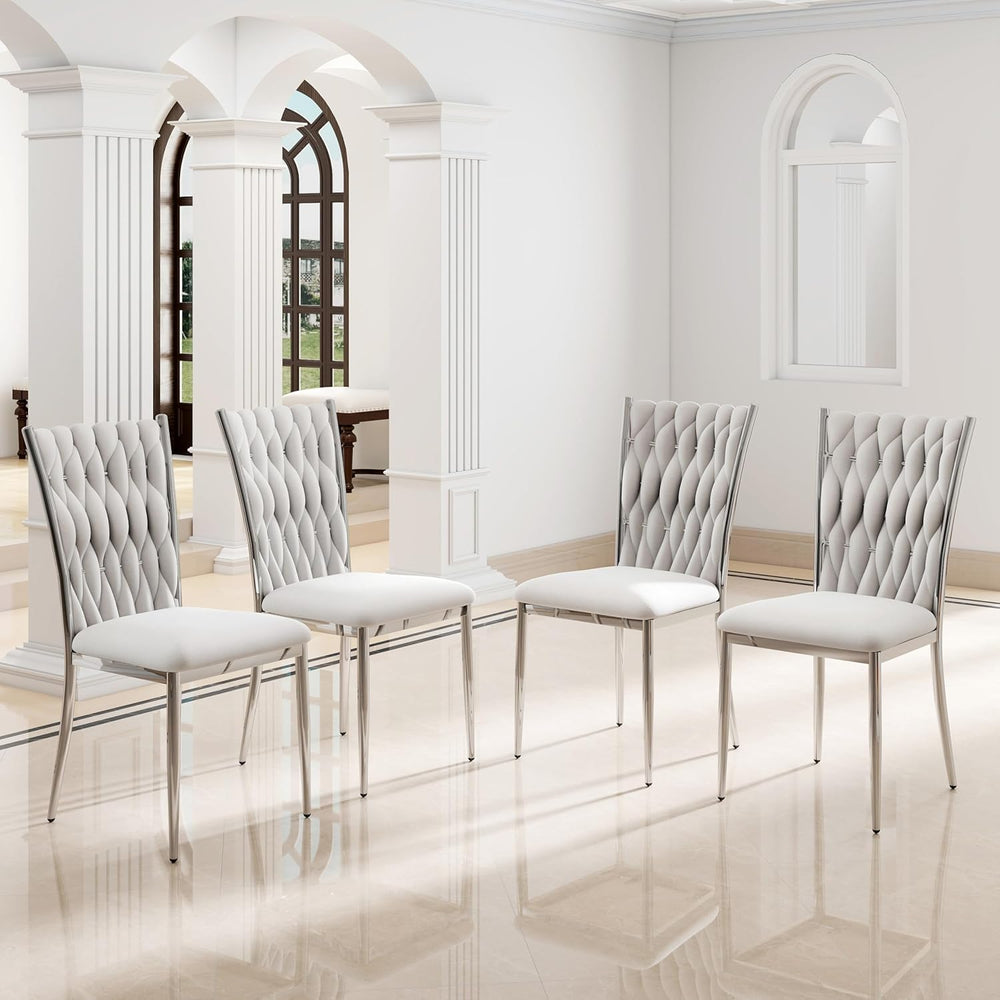 Modern Dining Chairs Set of 4, Light Grey Velvet Woven Kitchen Chair with Sil...