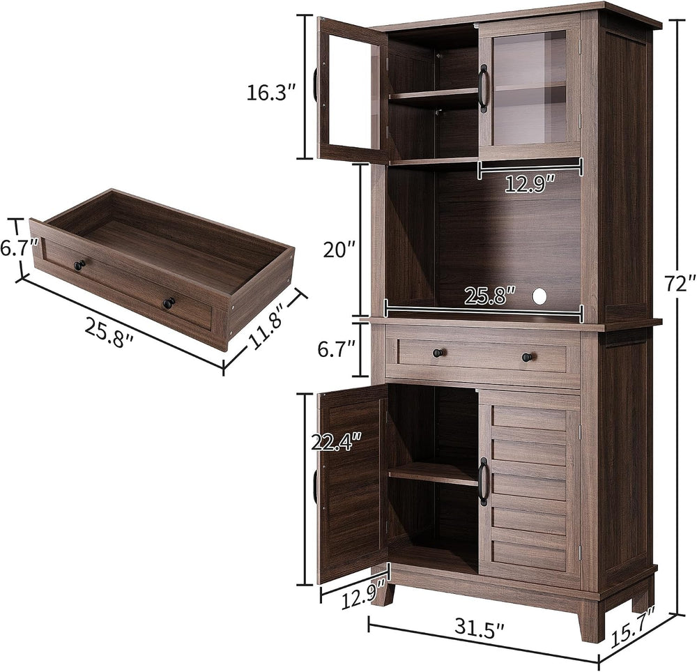 Garvee 72" Tall Kitchen Pantry Cabinet with Hutch and Microwave Stand | ...