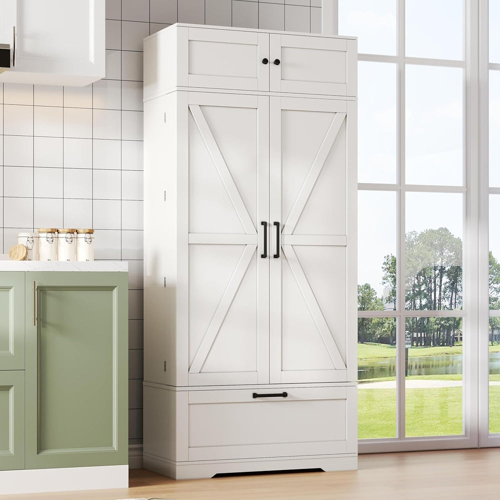 Tall Kitchen Pantry Cabinet, 72" Freestanding Storage Cupboard with Wine...