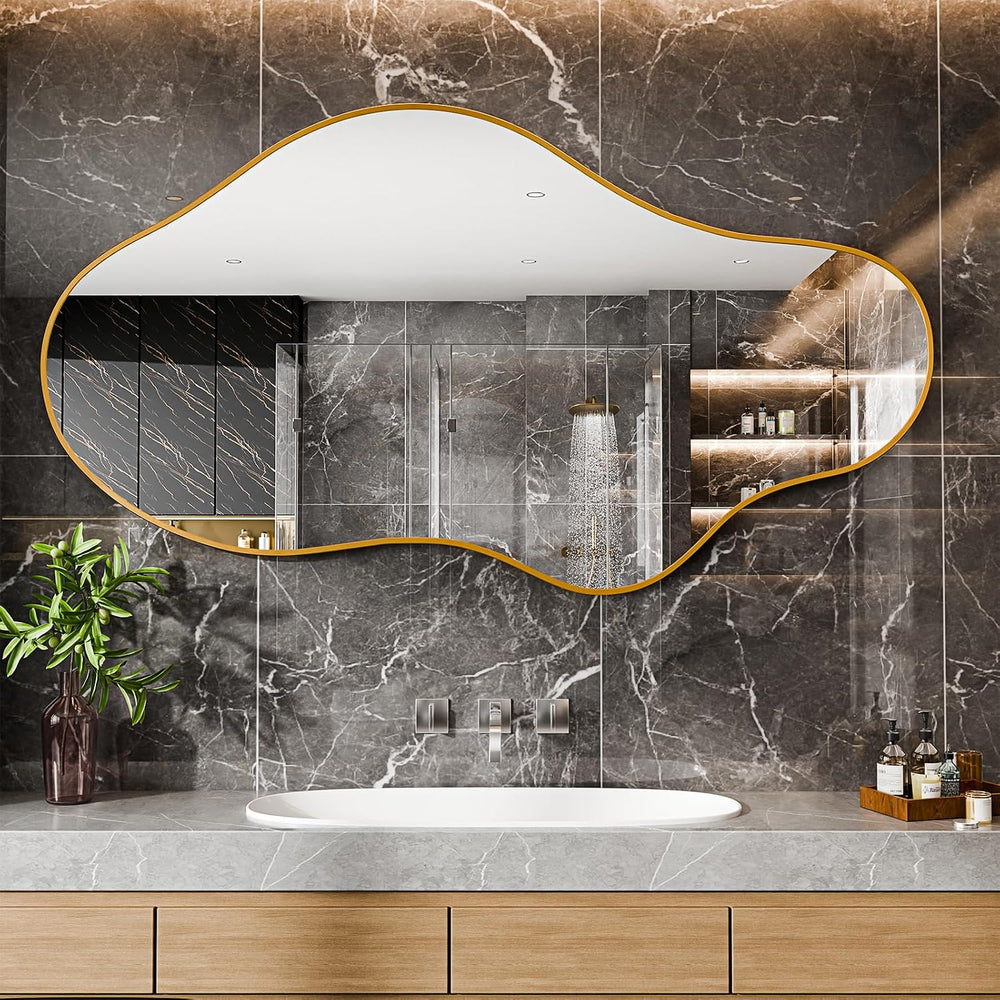 Irregular Wall Mirror 20"x36" Gold Abstract Asymmetrical