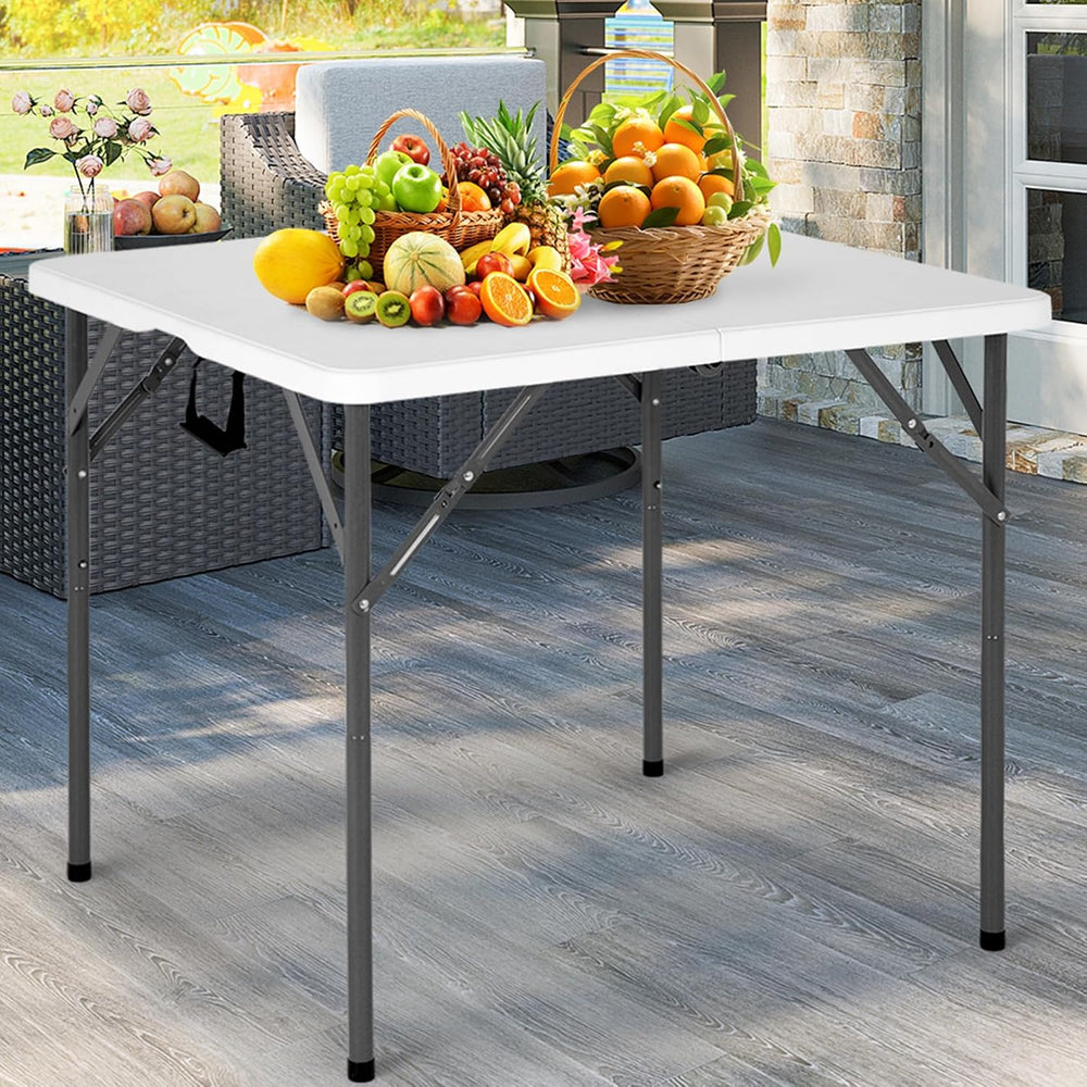34" Square Folding Card Table, Fold-in-Half Utility Dining Portable Tabl...