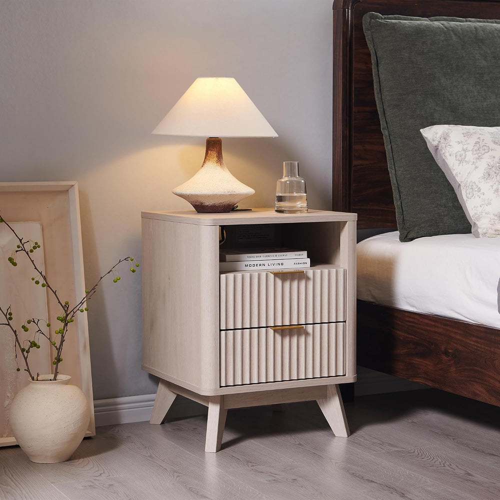 T4TREAM 18" Fluted Nightstand with 2 Drawers Set of 2, White Alder | Cha...