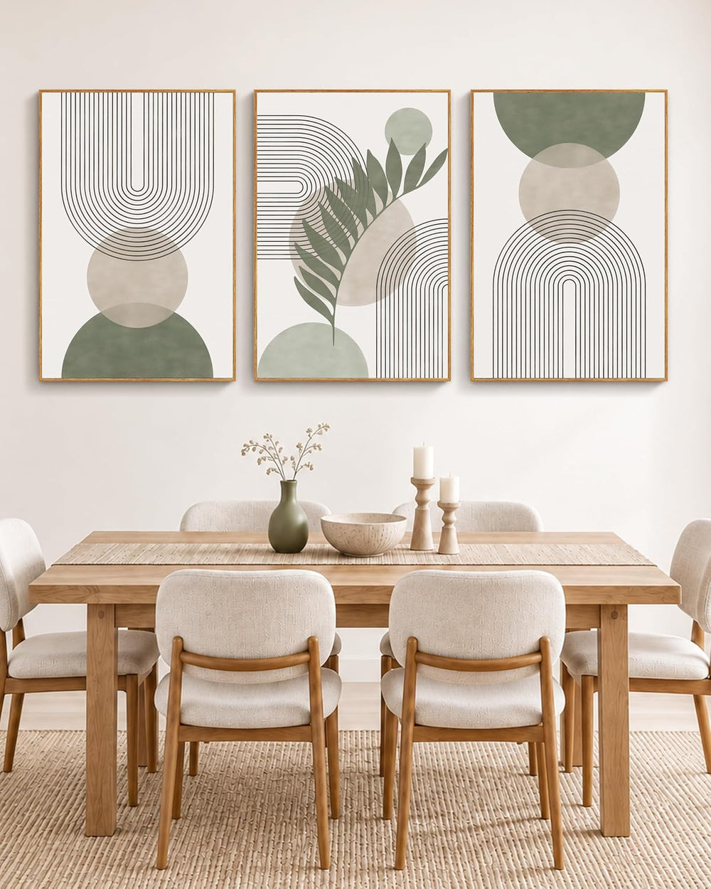 HesenDot 16x24in Boho Sage Green Large Wood Framed Wall Art,Set of 3