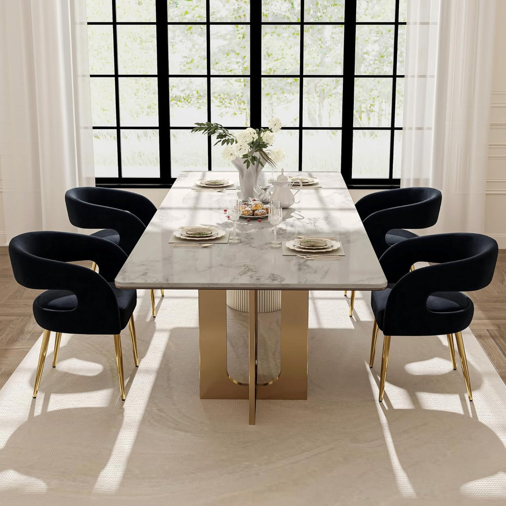 Hyfirm Black Barrel Dining Chairs Set of 4, Upholstered Velvet Dining Room Ch...