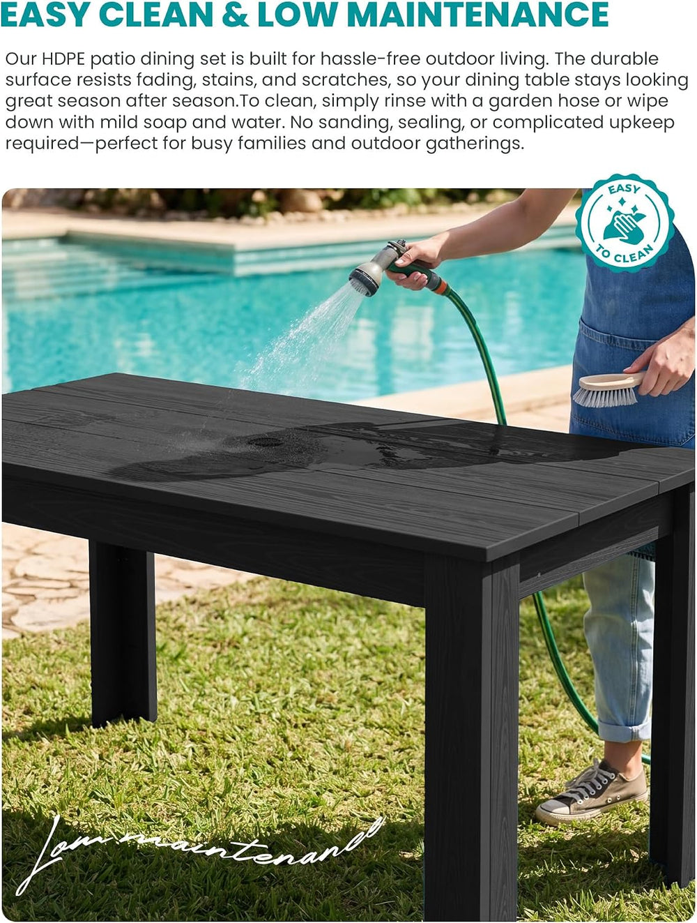 SERWALL HDPE Dining Set for 6: 1 Umbrella Hole Table, 4 Armless + 2 Armchairs...