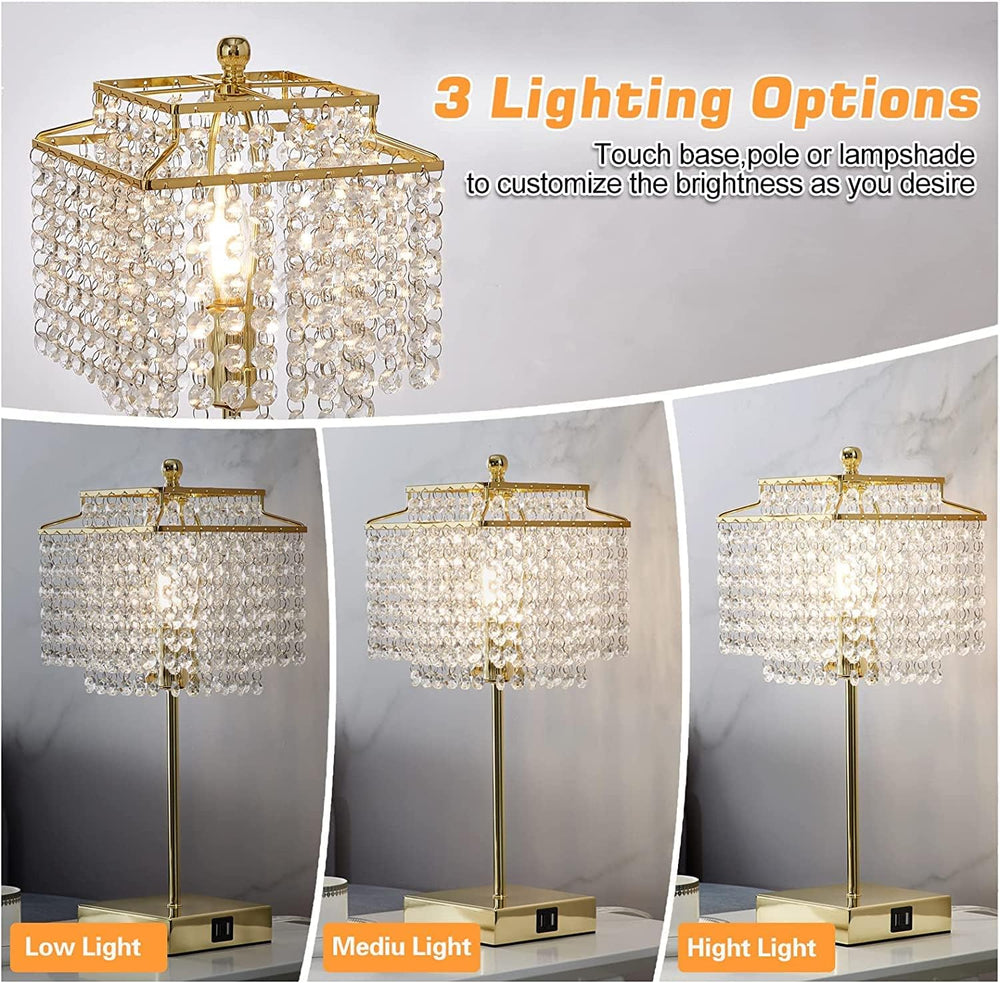 Crystal Touch Table Lamp, Bedside Lamps Gold Bedroom Lamp Nightstand Lamps