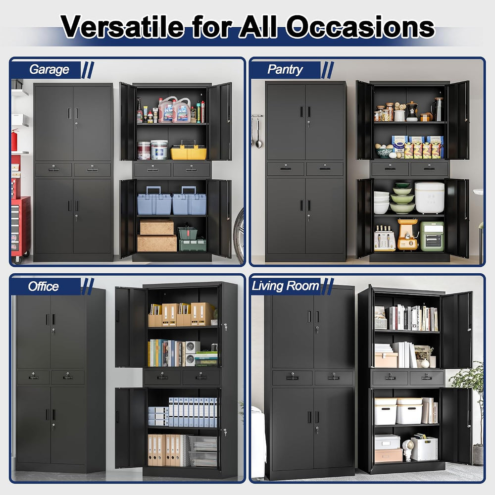 BESFUR Metal Storage Cabinet with 2 Drawers 4 Doors and 2 Adjustable Shelves ...